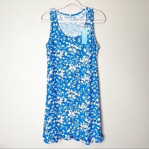 NWT Draper James Blue Floral Tank Top Dress Ruffle Hem Soze Small/Medium